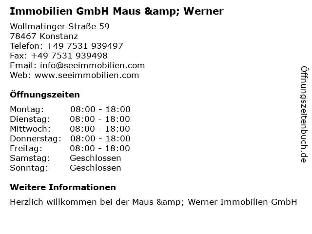 Immobilien GmbH Maus & Werner in Konstanz: Adresse und Öffnungszeiten