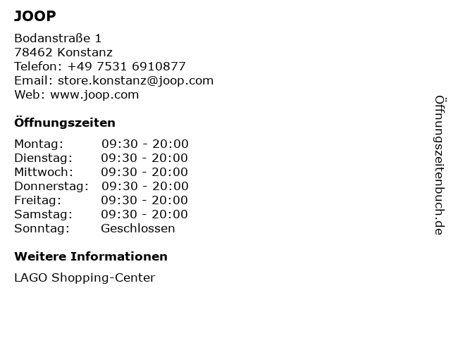 JOOP in Konstanz: Adresse und Öffnungszeiten