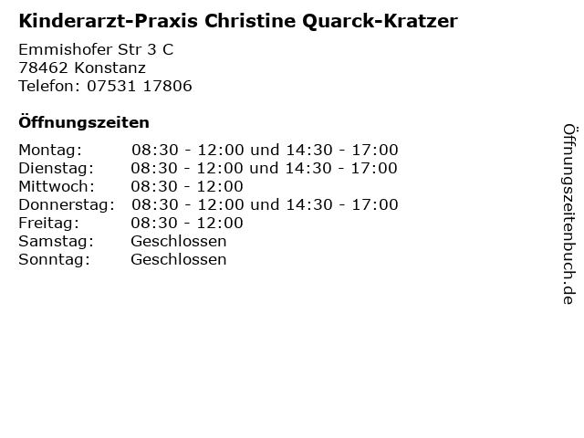 Kinderarzt-Praxis Christine Quarck-Kratzer in Konstanz: Adresse und Öffnungszeiten