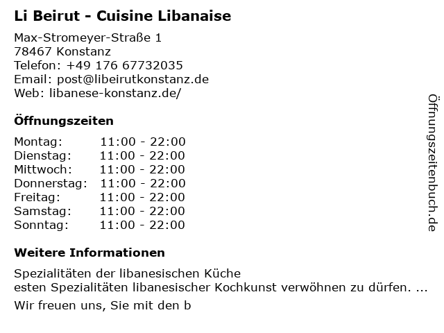 Li Beirut - Cuisine Libanaise in Konstanz: Adresse und Öffnungszeiten
