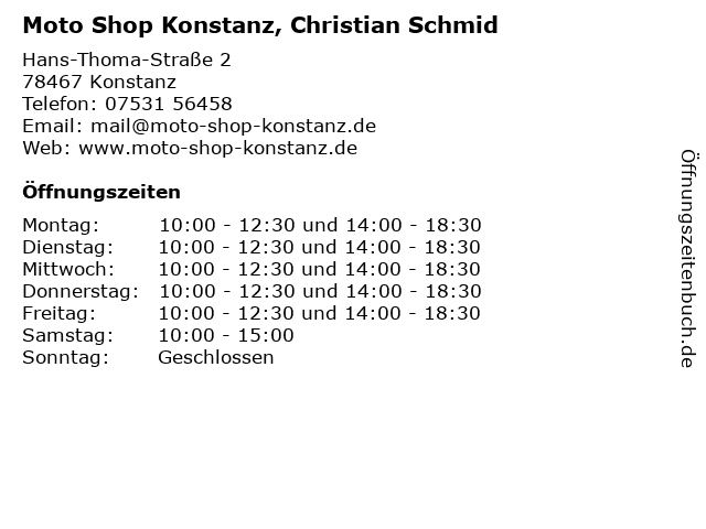 Moto Shop Konstanz, Christian Schmid in Konstanz: Adresse und Öffnungszeiten
