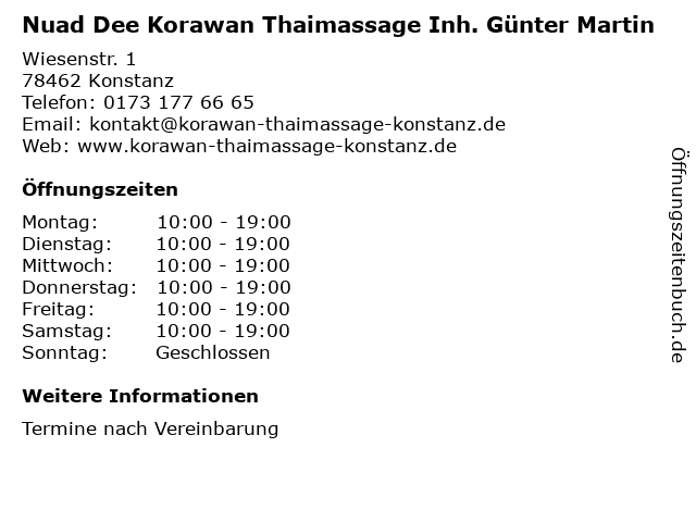 Nuad Dee Korawan Thaimassage Inh. Günter Martin in Konstanz: Adresse und Öffnungszeiten