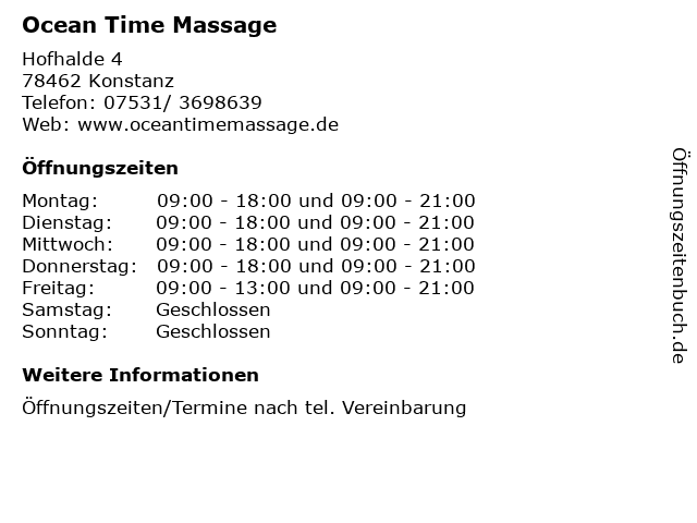 Ocean Time Massage in Konstanz: Adresse und Öffnungszeiten