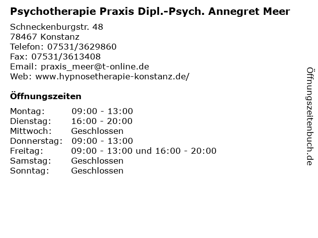 Psychotherapie Praxis Dipl.-Psych. Annegret Meer in Konstanz: Adresse und Öffnungszeiten