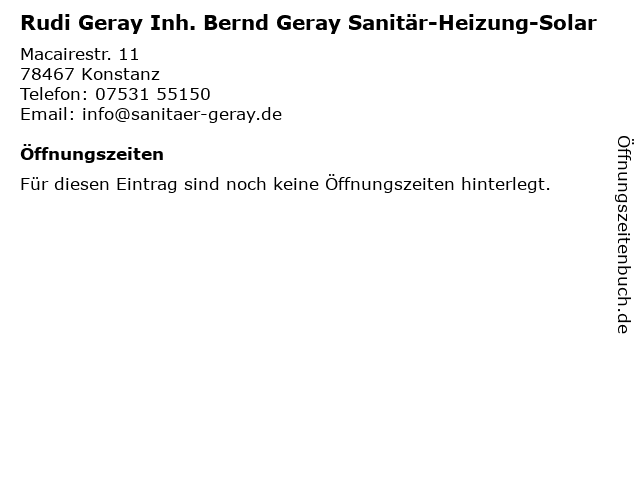 Rudi Geray Inh. Bernd Geray Sanitär-Heizung-Solar in Konstanz: Adresse und Öffnungszeiten