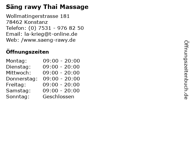 Säng rawy Thai Massage in Konstanz: Adresse und Öffnungszeiten