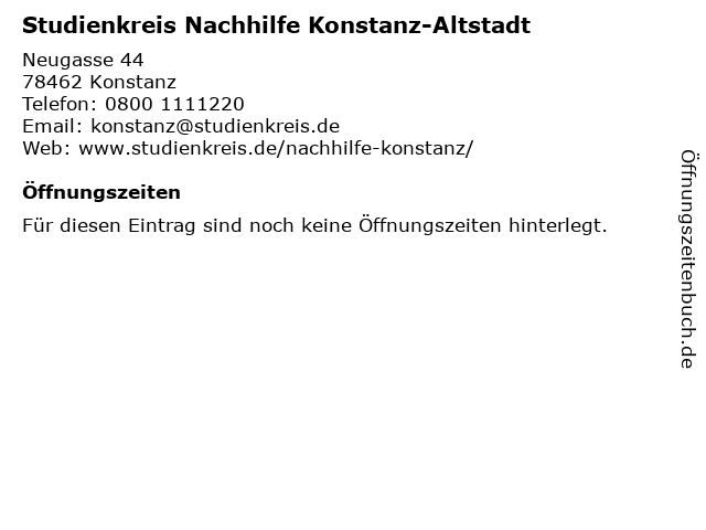 Studienkreis Nachhilfe Konstanz-Altstadt in Konstanz: Adresse und Öffnungszeiten
