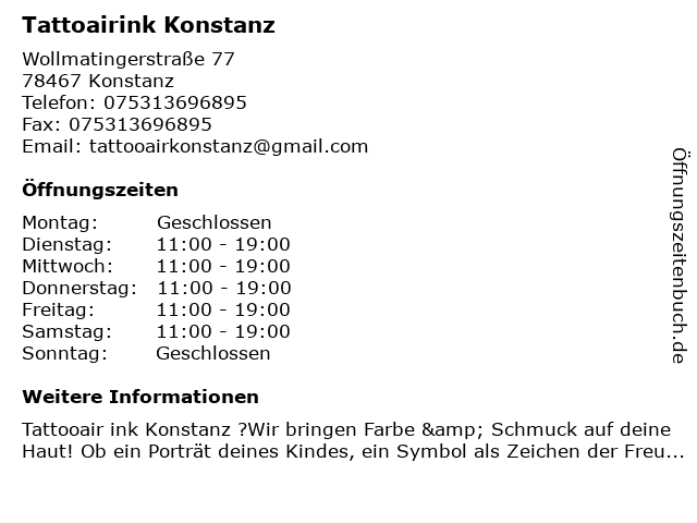 Tattoairink Konstanz in Konstanz: Adresse und Öffnungszeiten
