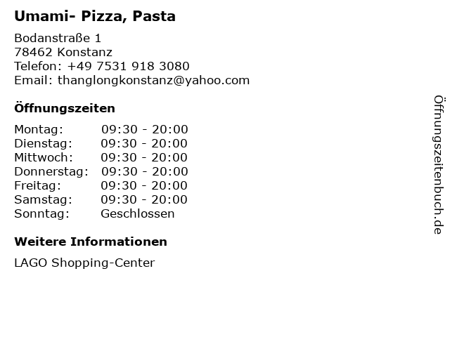 Umami- Pizza, Pasta in Konstanz: Adresse und Öffnungszeiten