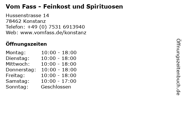 Vom Fass - Feinkost und Spirituosen in Konstanz: Adresse und Öffnungszeiten