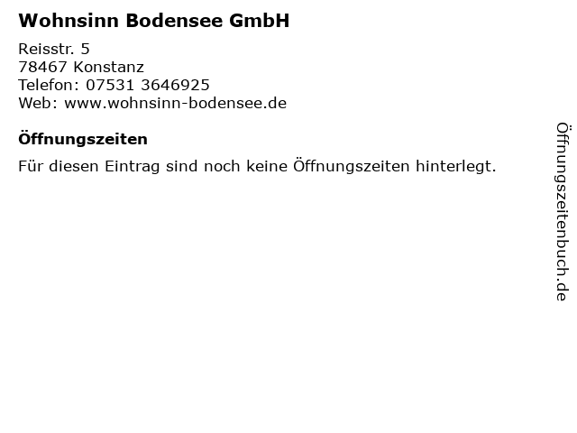 Wohnsinn Bodensee GmbH in Konstanz: Adresse und Öffnungszeiten