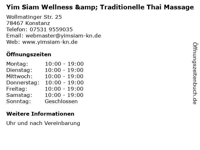 Yim Siam Wellness & Traditionelle Thai Massage in Konstanz: Adresse und Öffnungszeiten