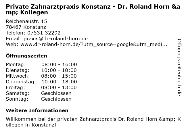Zahnarzt Dr. Roland Horn - Zahnersatz / Zahnimplantate Konstanz in Konstanz: Adresse und Öffnungszeiten
