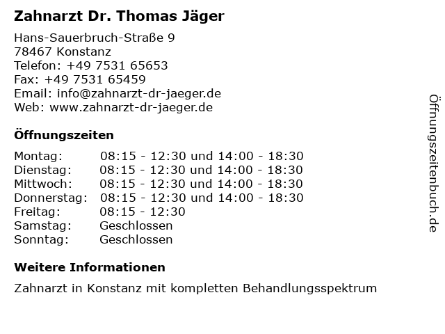 Zahnarzt Dr. Thomas Jäger in Konstanz: Adresse und Öffnungszeiten