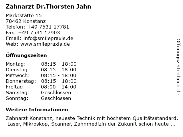 Zahnarzt Dr.Thorsten Jahn in Konstanz: Adresse und Öffnungszeiten