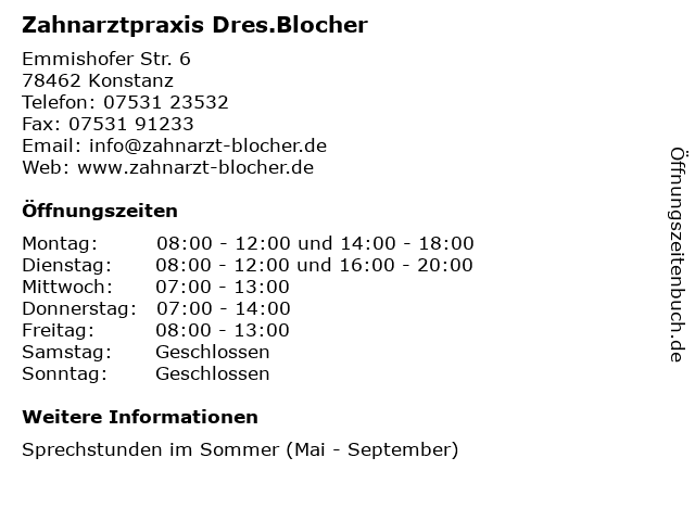 Zahnarztpraxis Dres.Blocher in Konstanz: Adresse und Öffnungszeiten