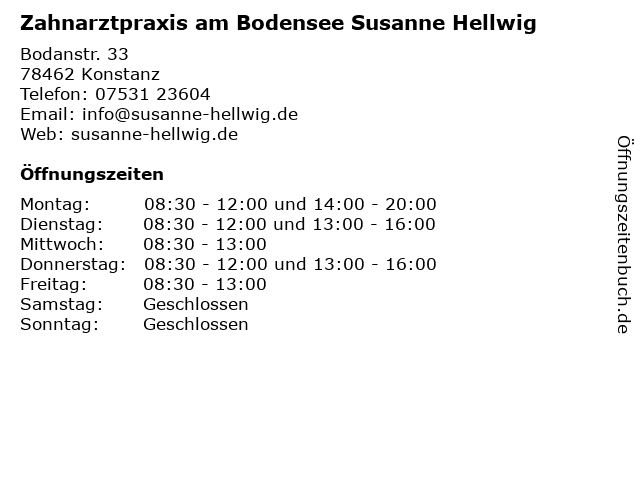 Zahnarztpraxis am Bodensee Susanne Hellwig in Konstanz: Adresse und Öffnungszeiten