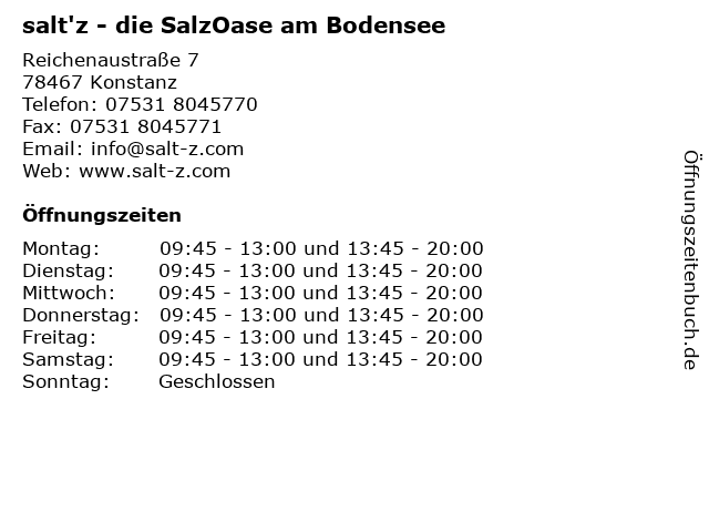 salt'z - die SalzOase am Bodensee in Konstanz: Adresse und Öffnungszeiten