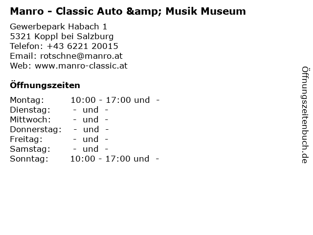 Manro - Classic Auto & Musik Museum in Koppl bei Salzburg: Adresse und Öffnungszeiten