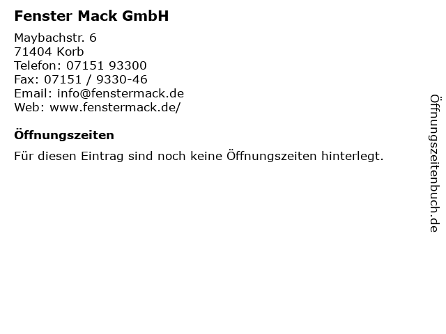 Fenster Mack GmbH in Korb: Adresse und Öffnungszeiten