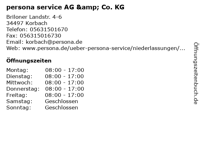 persona service AG & Co. KG in Korbach: Adresse und Öffnungszeiten