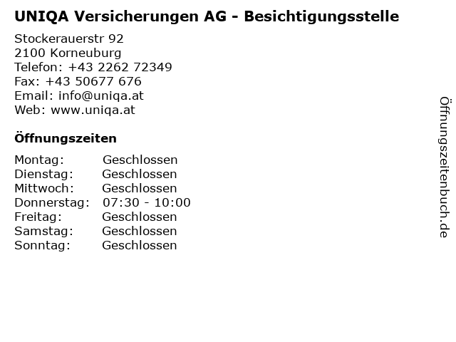 UNIQA Versicherungen AG - Besichtigungsstelle in Korneuburg: Adresse und Öffnungszeiten