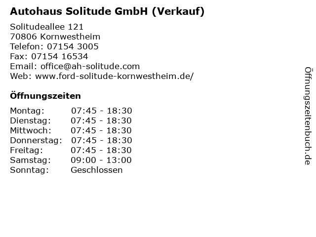 Autohaus Solitude GmbH (Verkauf) in Kornwestheim: Adresse und Öffnungszeiten