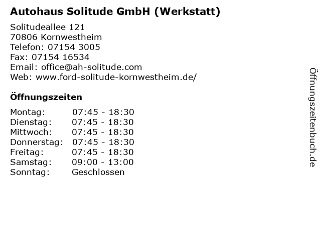 Autohaus Solitude GmbH (Werkstatt) in Kornwestheim: Adresse und Öffnungszeiten