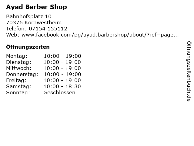 Ayad Barber Shop in Kornwestheim: Adresse und Öffnungszeiten