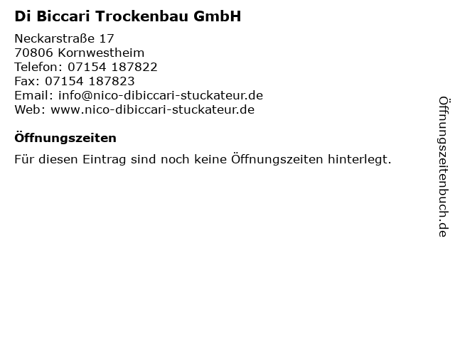 Di Biccari Trockenbau GmbH in Kornwestheim: Adresse und Öffnungszeiten