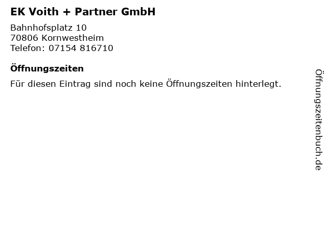 EK Voith + Partner GmbH in Kornwestheim: Adresse und Öffnungszeiten