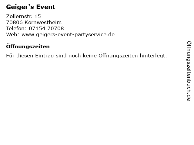 Geiger's Event in Kornwestheim: Adresse und Öffnungszeiten