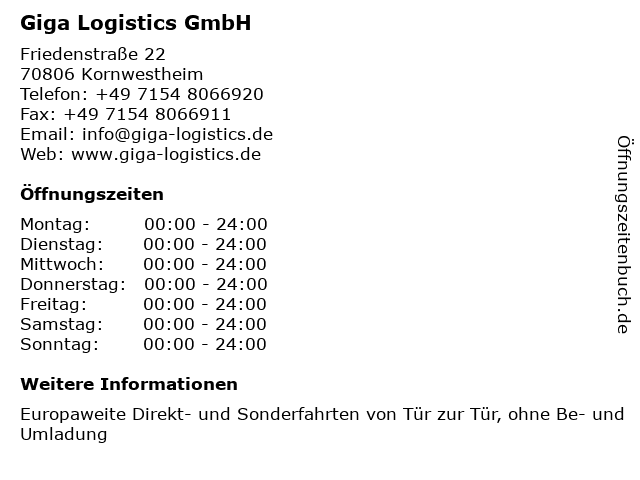 Giga Logistics GmbH in Kornwestheim: Adresse und Öffnungszeiten