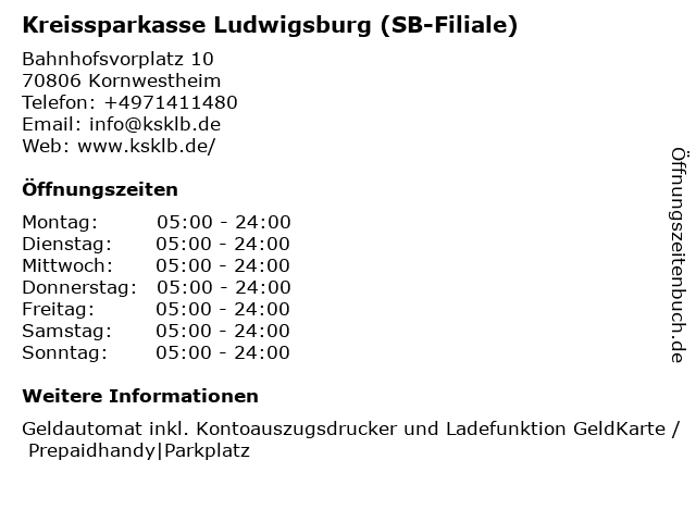 Kreissparkasse Ludwigsburg (SB-Filiale) in Kornwestheim: Adresse und Öffnungszeiten
