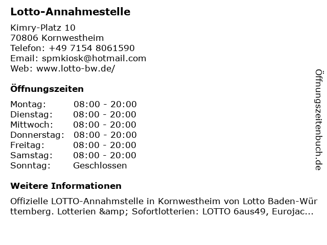 Lotto-Annahmestelle in Kornwestheim: Adresse und Öffnungszeiten