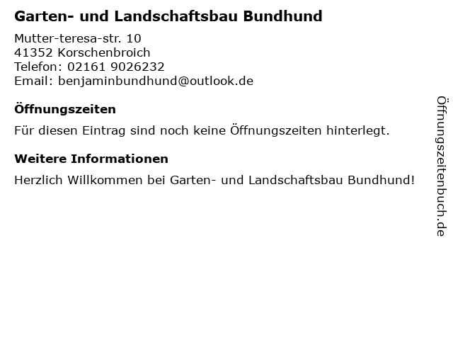 Garten- und Landschaftsbau Bundhund in Korschenbroich: Adresse und Öffnungszeiten