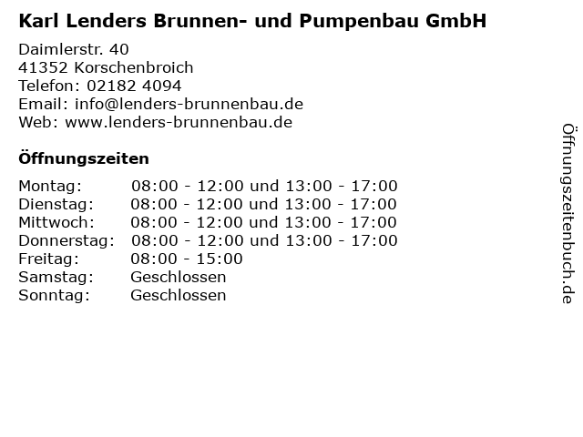 Karl Lenders Brunnen- und Pumpenbau GmbH in Korschenbroich: Adresse und Öffnungszeiten