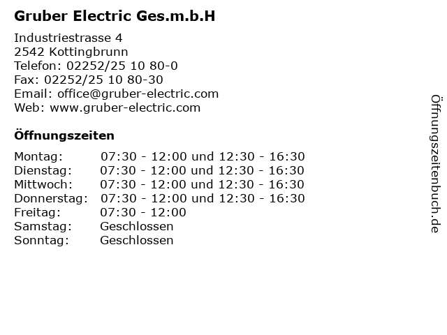 Gruber Electric Ges.m.b.H in Kottingbrunn: Adresse und Öffnungszeiten
