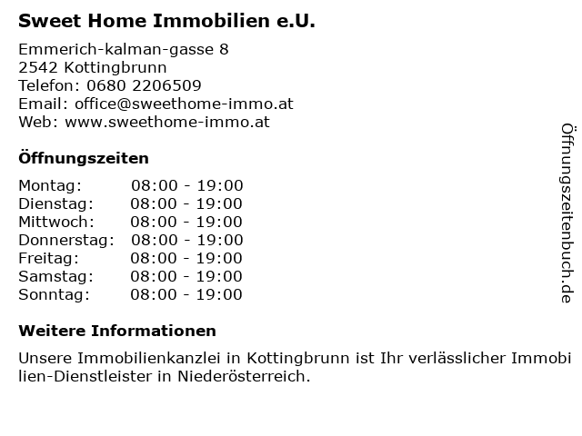 Sweet Home Immobilien e.U. in Kottingbrunn: Adresse und Öffnungszeiten