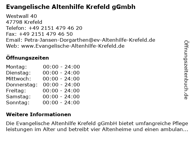Evangelische Altenhilfe Krefeld gGmbh in Krefeld: Adresse und Öffnungszeiten