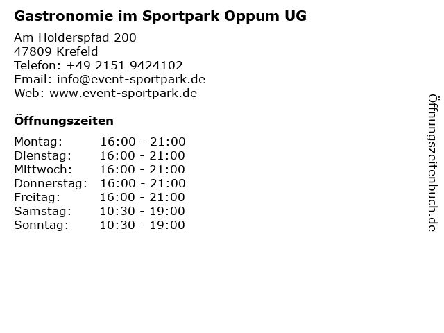 Gastronomie im Sportpark Oppum UG in Krefeld: Adresse und Öffnungszeiten