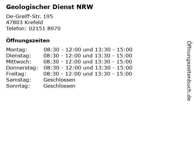Geologischer Dienst NRW in Krefeld: Adresse und Öffnungszeiten