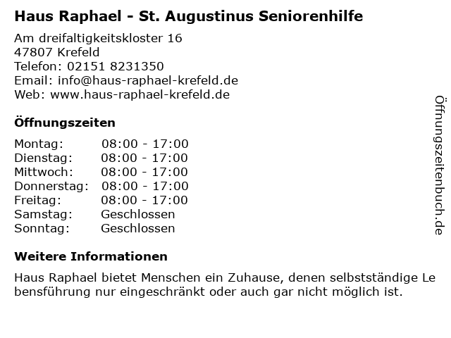 Haus Raphael - St. Augustinus Seniorenhilfe in Krefeld: Adresse und Öffnungszeiten