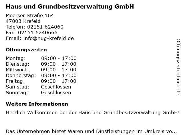 Haus und Grundbesitzverwaltung GmbH in Krefeld: Adresse und Öffnungszeiten
