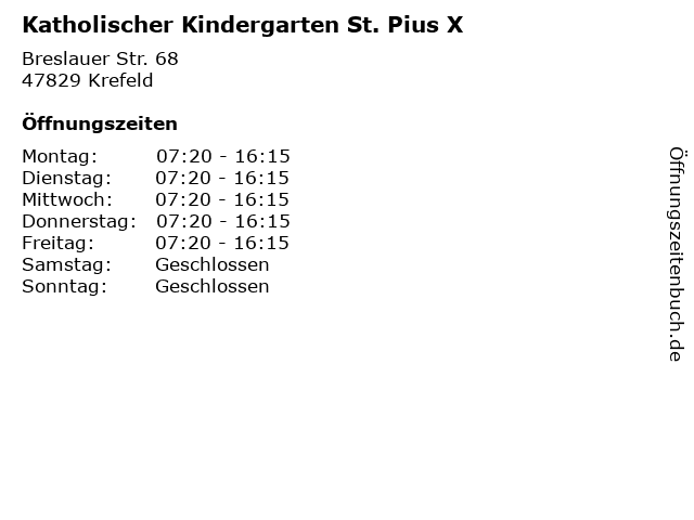 Katholischer Kindergarten St. Pius X in Krefeld: Adresse und Öffnungszeiten