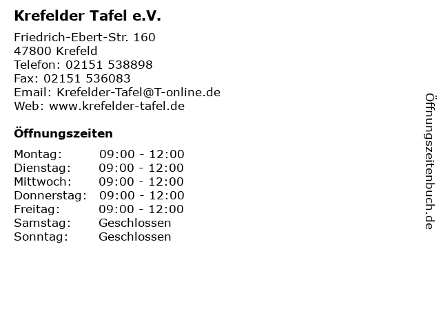 ᐅ Offnungszeiten Krefelder Tafel E V Gemeinnutziger Verein