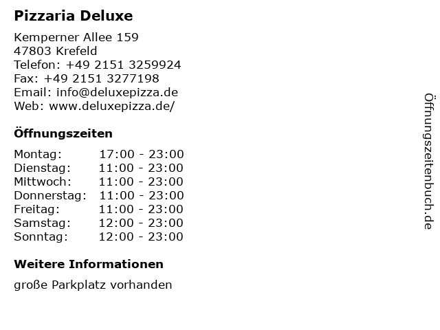 Pizzaria Deluxe in Krefeld: Adresse und Öffnungszeiten