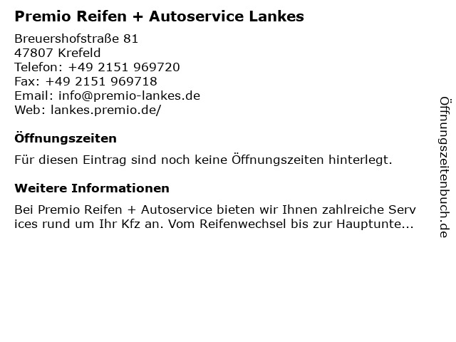 Premio Reifen + Autoservice Lankes in Krefeld: Adresse und Öffnungszeiten