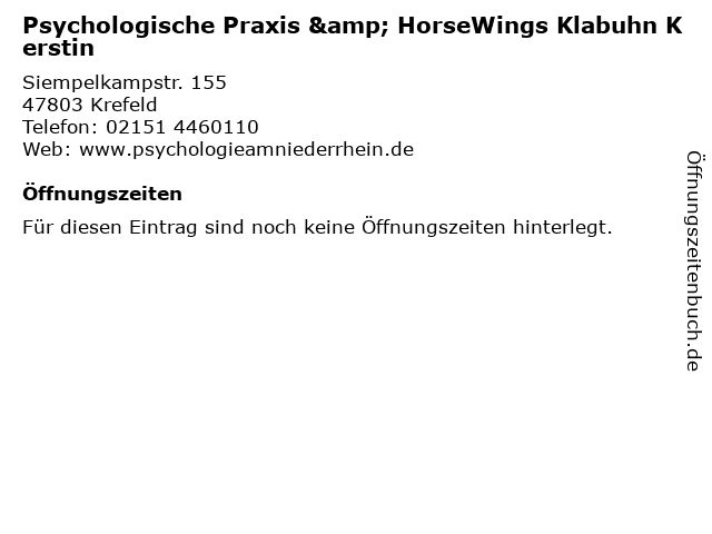 Psychologische Praxis & HorseWings Klabuhn Kerstin in Krefeld: Adresse und Öffnungszeiten