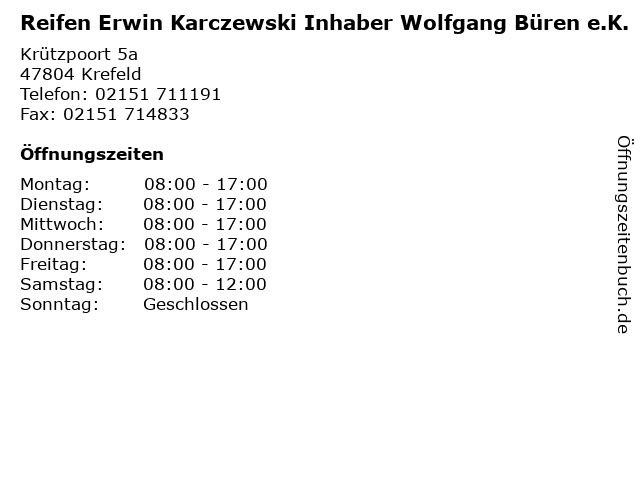 Reifen Erwin Karczewski Inhaber Wolfgang Büren e.K. in Krefeld: Adresse und Öffnungszeiten